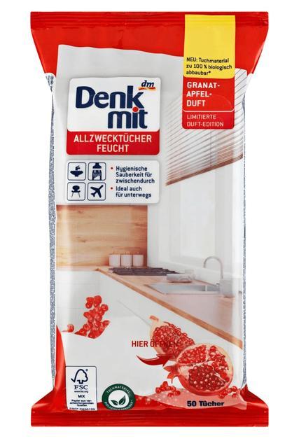 Універсальні вологі салфетки для прибирання Denkmit з ароматом гранату 50шт