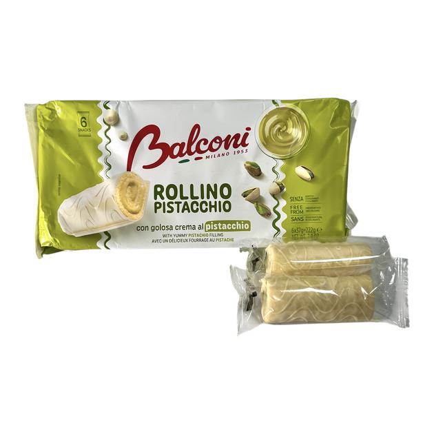 Рулетики Balconi з фісташковим кремом в білому шоколаді rollino pistacchio 222 г