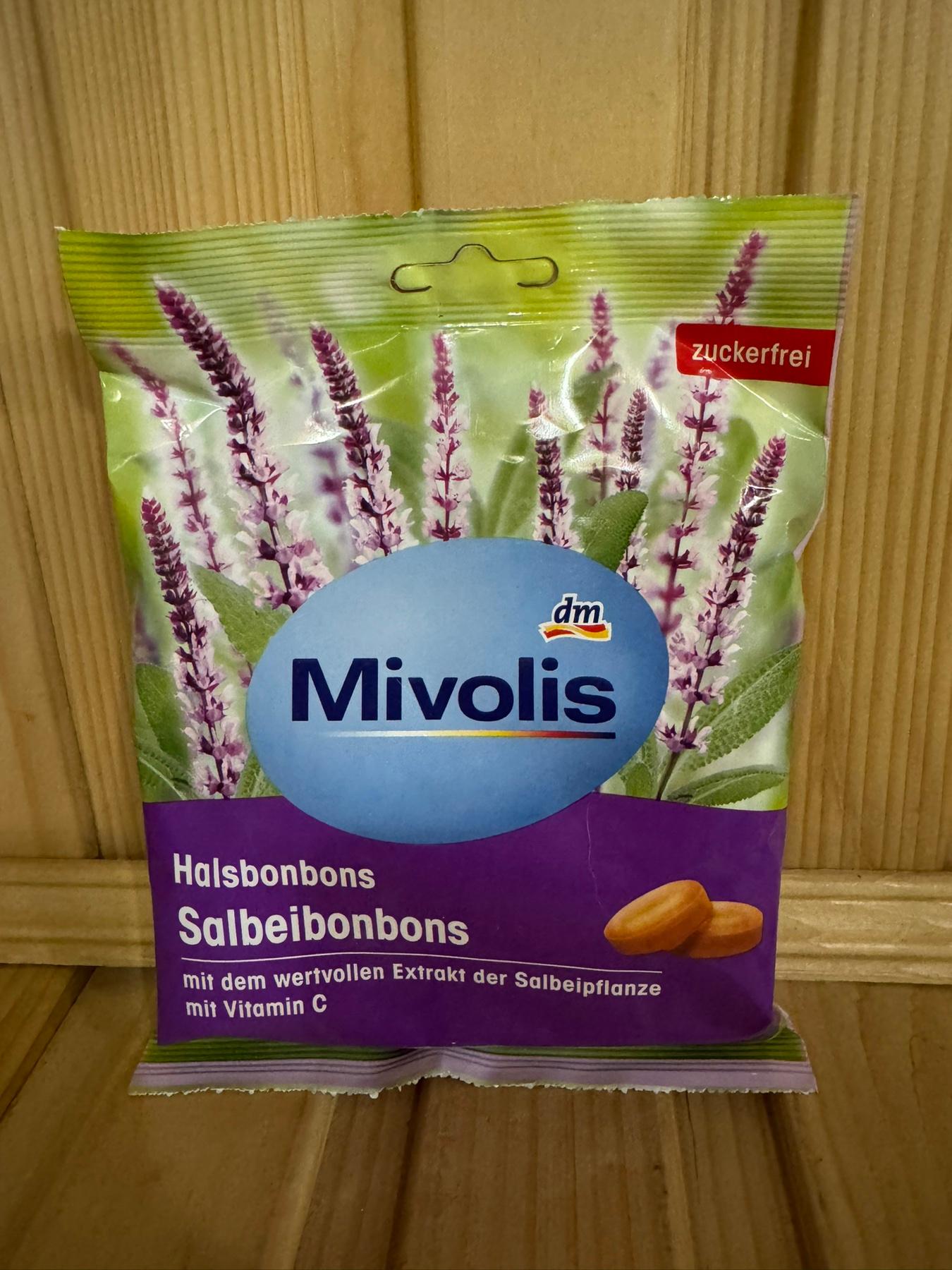 Льодяники зі смаком шавлії без цукру для горла Mivolis Halsbonbons Salbeibonbons 125 гр