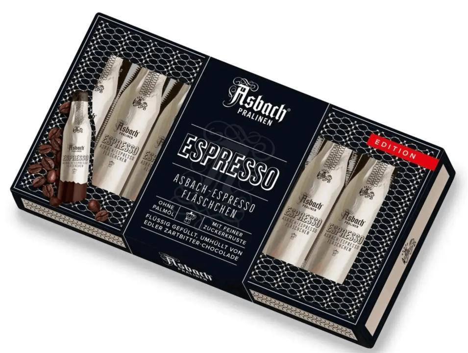 Шоколадні цукерки Asbach Espresso Flaschchen з алкогольною начинкою бренді-еспресо 100 гр