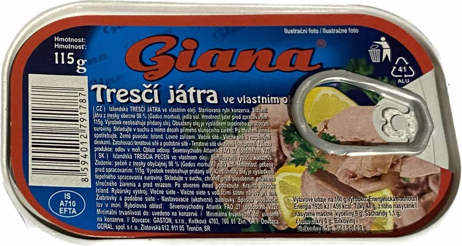 Консервована печінка тріски у власному соку Giana Tresci Jatra 115 г
