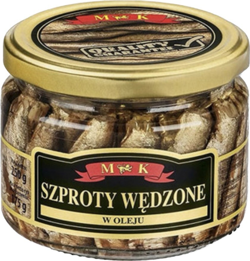 Шпроти підкопчені в олії Szproty Wedzone M&K 250г скляна банка