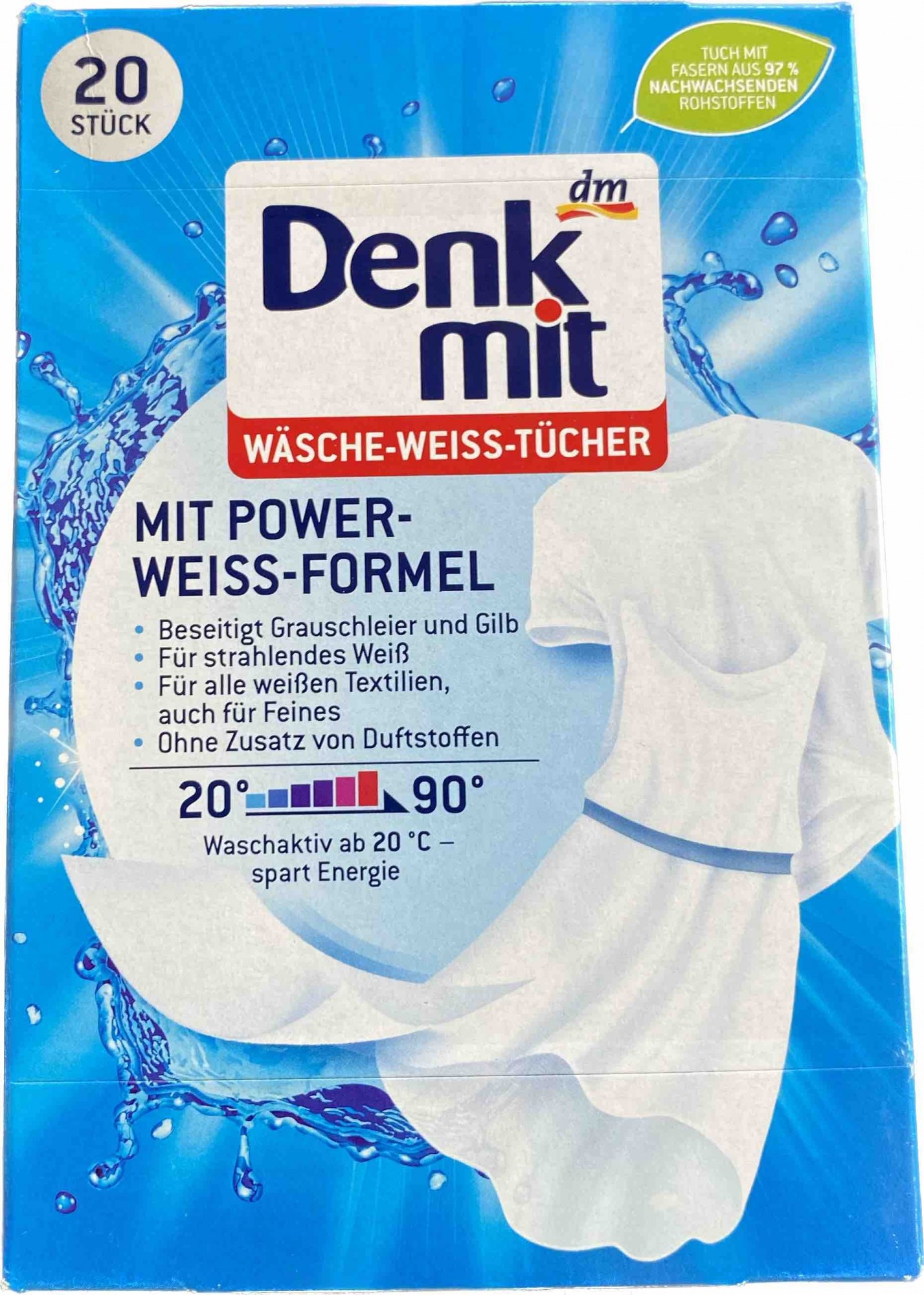 Серветки для прання линяючих речей Denkmit White 20 шт