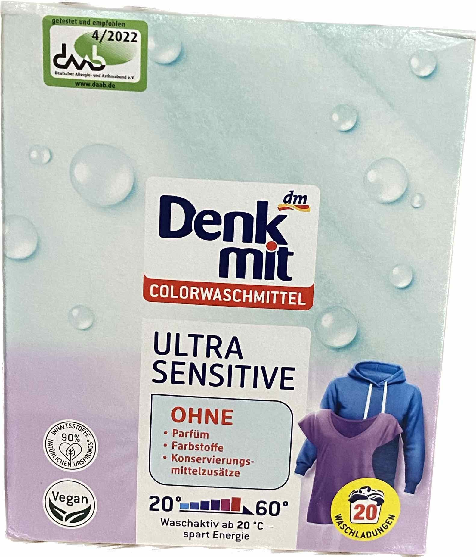 Безфосфатний гіпоалергенний порошок для прання дитячої білизни Denkmit Colorwaschmittel Pulver Ultra Sensitve 20 прань