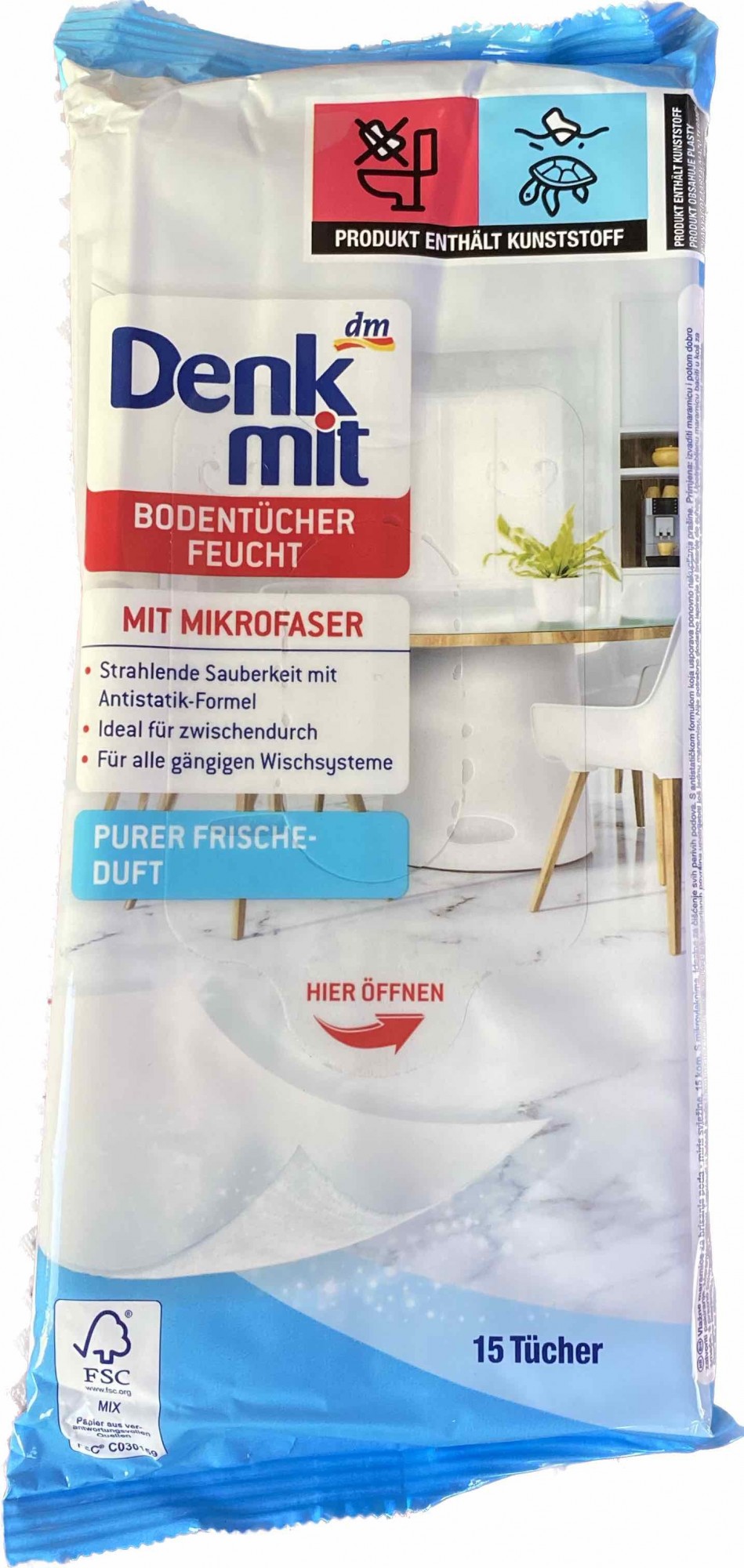 Denkmit Вологі серветки для підлоги з ароматом чистої свіжості 15 шт