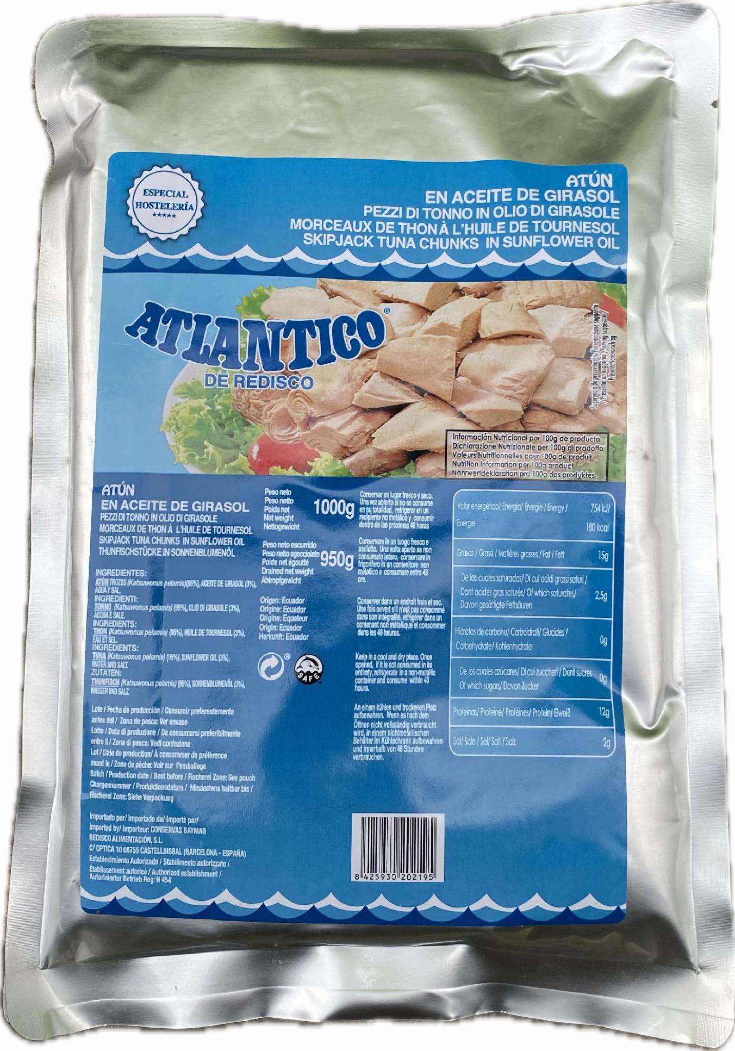 Тунець у соняшниковій олії кусковий Atlantico de Redisco Atun 1кг