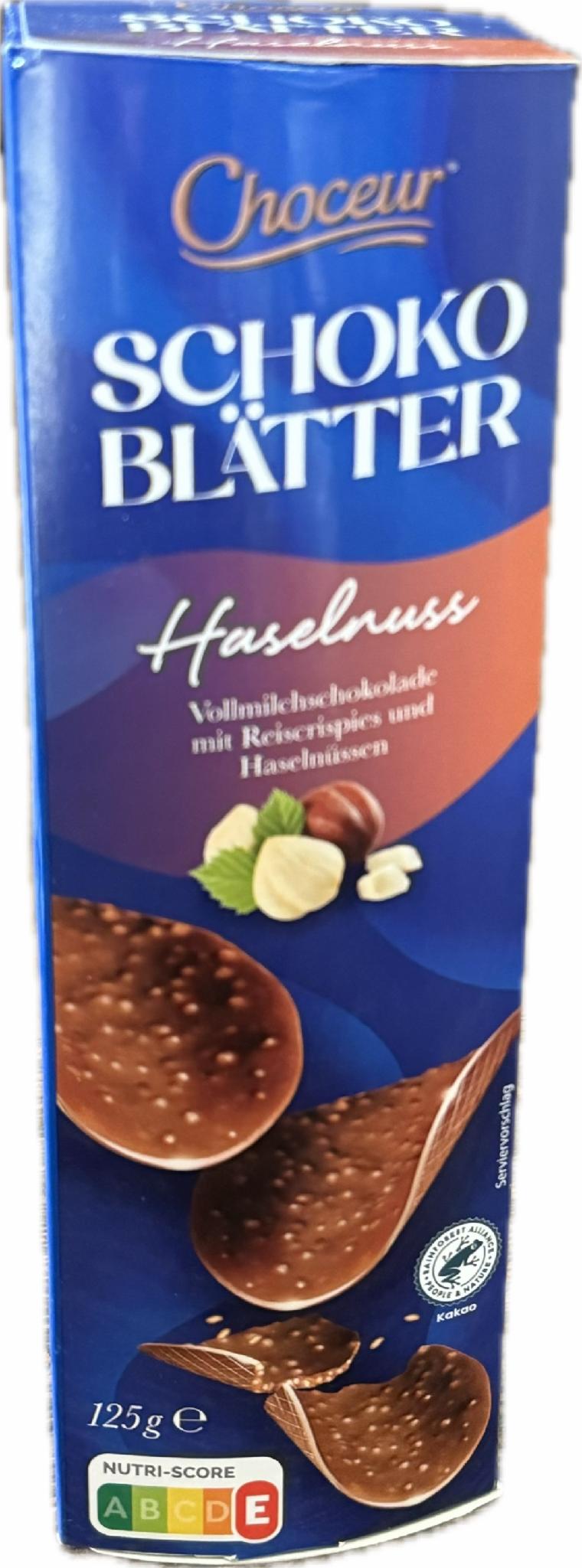 Шоколадні чіпси Choceur Schoko Blatter Haselnuss Горіхові з кранчами 125г
