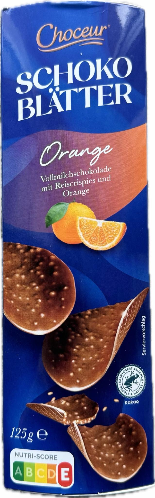 Шоколадні чіпси з апельсином Choceur Schoko Blatter 125 гр